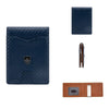 Cartera de fibra de carbono azul marino para hombre con portacartas plegable y una funda de cuero separada.