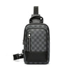 Black men's crossbody bag with a geometric pattern and a zipper closure