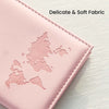 A pink slim PU passport holder featuring a cutout map of Europe on the cover.