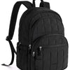 Black quilted laptop backpack for women with adjustable strap and zippered compartments