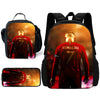 A black backpack featuring a printed design of Cristiano Ronaldo in a red soccer jersey.