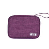 A purple travel cable organizer pouch with multiple slots for storing electronics accessories.