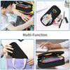 A multi-function leather pencil case shown in various colors and usage contexts for school and office supplies.