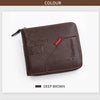 A dark brown MenBense vintage PU leather wallet with stitching and a coin pocket.