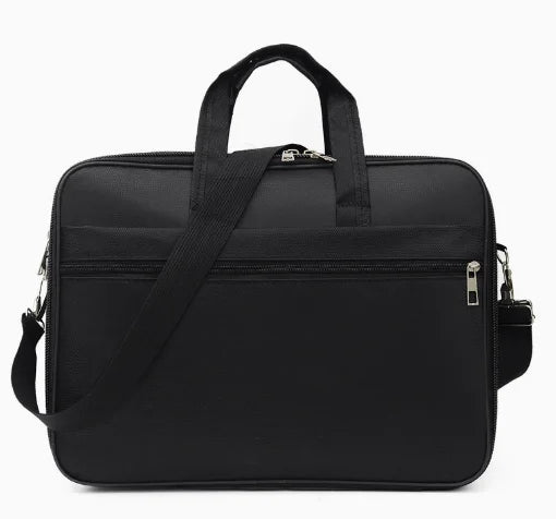 Black men's durable oxford briefcase with a shoulder strap and zipper closure