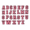 A grid of uppercase letters A through Z in pink and black outline.