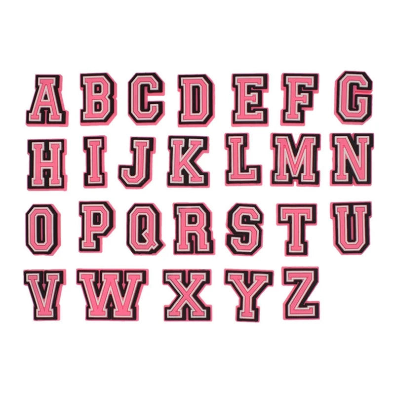 A grid of uppercase letters A through Z in pink and black outline.