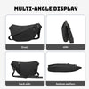 Multi-angle display showing the front, side, back side, and bottom surface of a black women's casual PU chest bag.