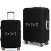 Black elastic luggage cover with a skull print featuring multiple skulls.