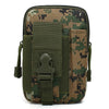 Olive green camouflage tactical pouch with a vertical phone pocket and MOLLE attachment.