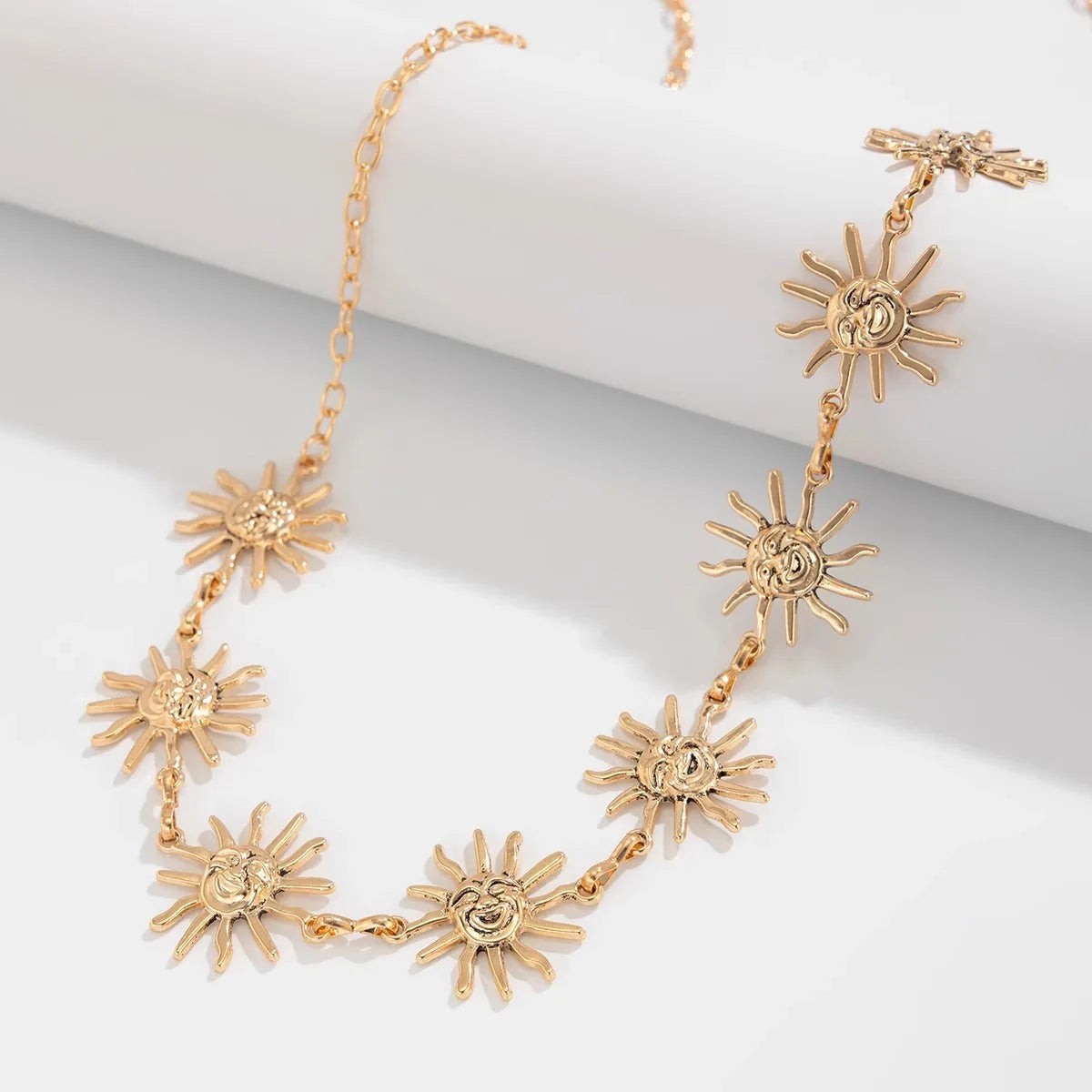 Vintage gold plated sunflower smiley face waist chain necklace