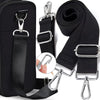 Black adjustable wide shoulder strap for bags and cameras shown with various hardware options