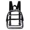 A clear PVC backpack storage pouch with black straps and a transparent front panel.