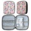 A light green crochet hook and sewing accessories storage bag shown in various views.