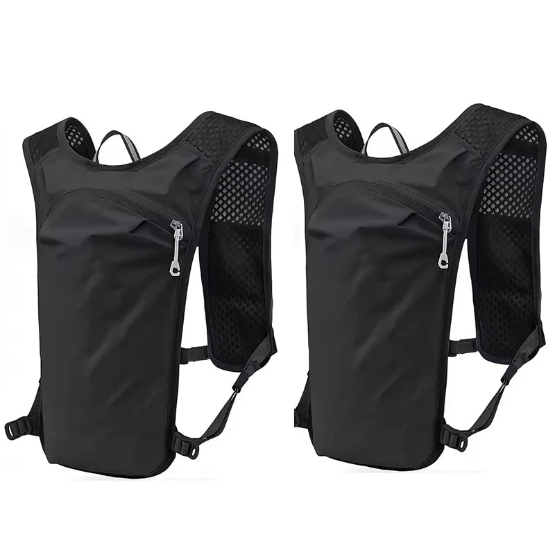 Black running and cycling hydration vest backpack shown from the front.
