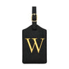 Black PU leather luggage tag with a gold letter W and a metal loop for attachment