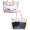 A clear felt purse organizer insert set with a black lining and rose gold hardware.