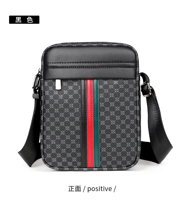 Bolso cruz para hombre negro de tartán de lujo, visto desde el frente