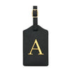 Black PU leather luggage tag with a gold letter A and a privacy cover.