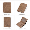A brown leather bifold wallet shown from the reverse side, look down at, 45 degree display, and bottom display.