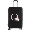 Black luggage with a pink floral design and silver handle.