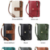 A collection of vintage RFID blocking multi-slot wallets in various colors including brown, white, wine red, black, green, an