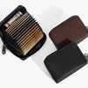 Set von Premium PU Karten- und Ausweis-Haltertaschen in schwarz-braunem Leder.