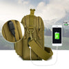 Olive green tactical fanny pack with a power bank and charging cable next to a smartphone