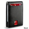 A black slim synthetic leather bifold wallet shown in a profile view.