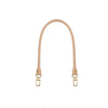 A light tan cowhide leather bag shoulder strap with a metal clasp.