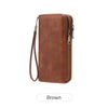 Brown leopard print RFID-blocking tri-fold wallet with a wrist strap