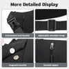 A black women's casual PU chest bag showing various features like a lock buckle, adjustable strap, magnetic buckle, and smoot