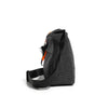 A black plaid water resistant crossbody shoulder bag shown against a white background.