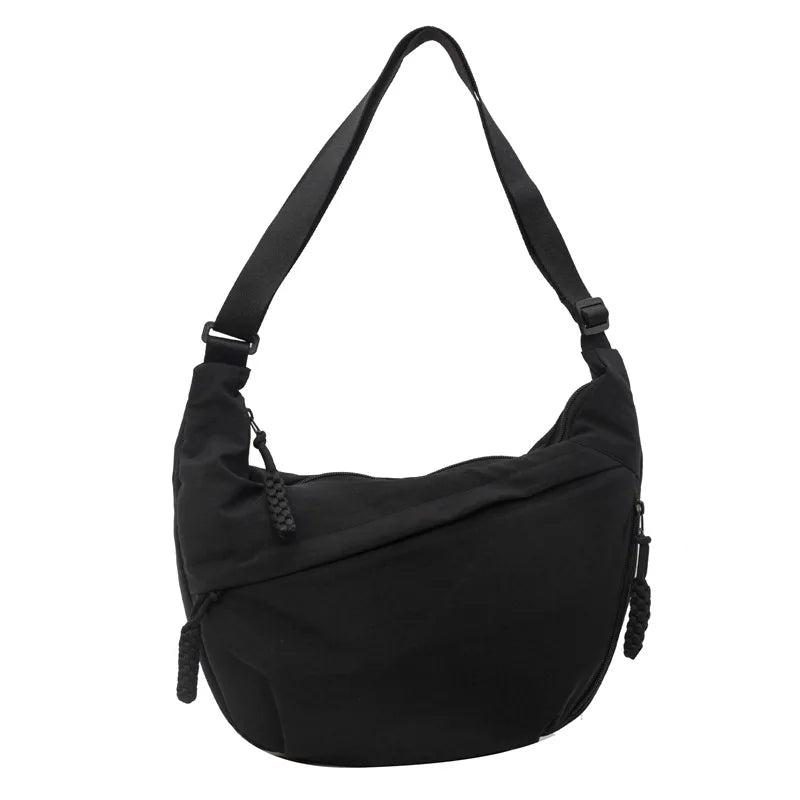 Schwarze Nylon-Crossbody-Handtasche für Damen mit verstellbarem Riemen