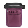 A purple nurse organizer belt waist bag with multiple internal pockets and a black strap.