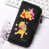 Black women's long zipper handbag coin purse featuring cute bear illustrations