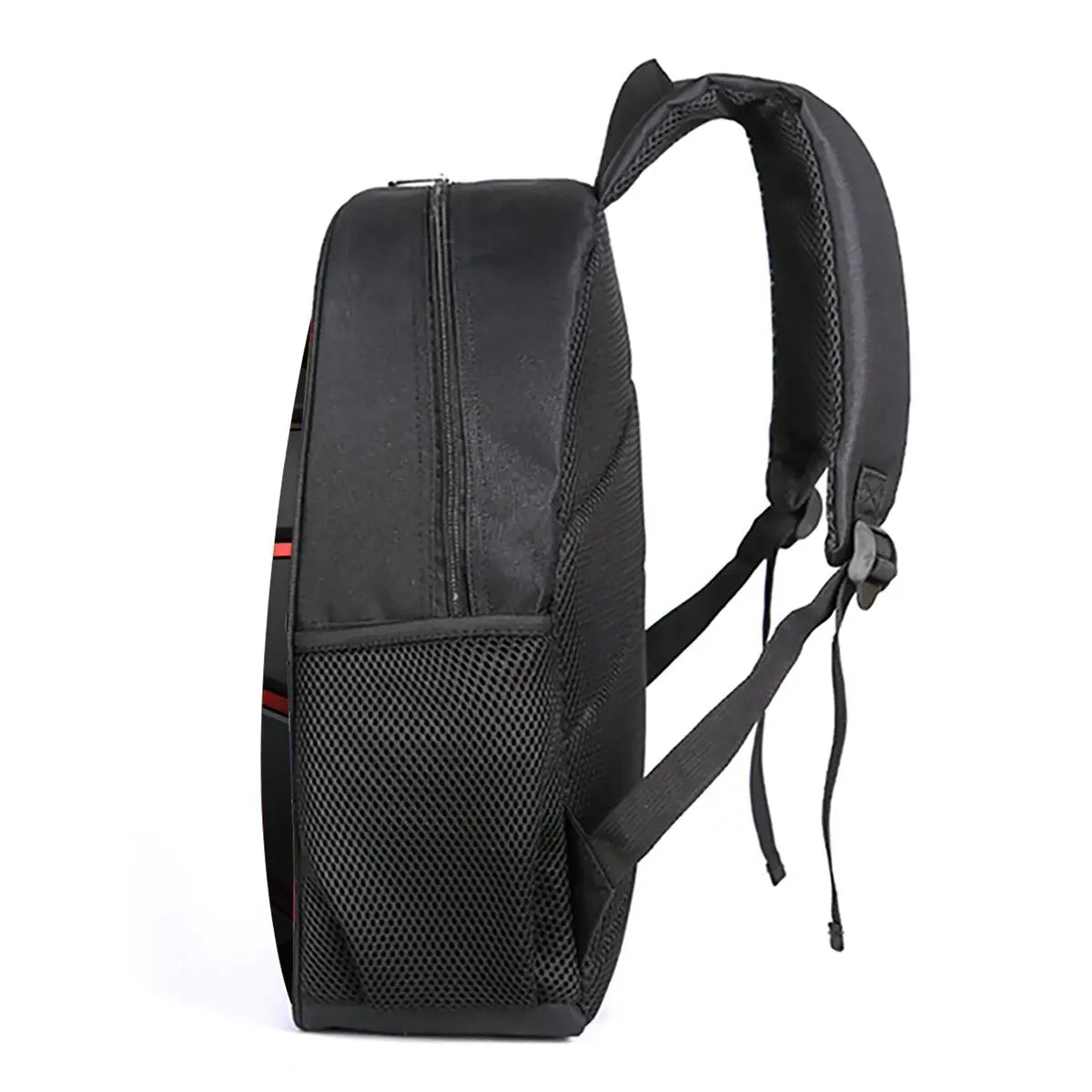 Black cartoon print backpack for kids with a padded shoulder strap