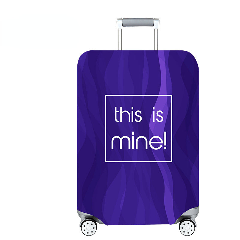 A purple heavy duty luggage protection cover with silver handles and wheels.