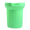A bright green silicone boot sleeve designed to fit water bottles.