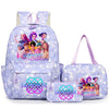A purple nylon backpack set featuring K-pop demon hunters characters and a matching pouch.