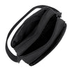 Black durable nylon shoulder bag with a zippered top and strap shown from above.
