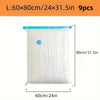 White reusable vacuum compression storage bag with a blue marker on the front