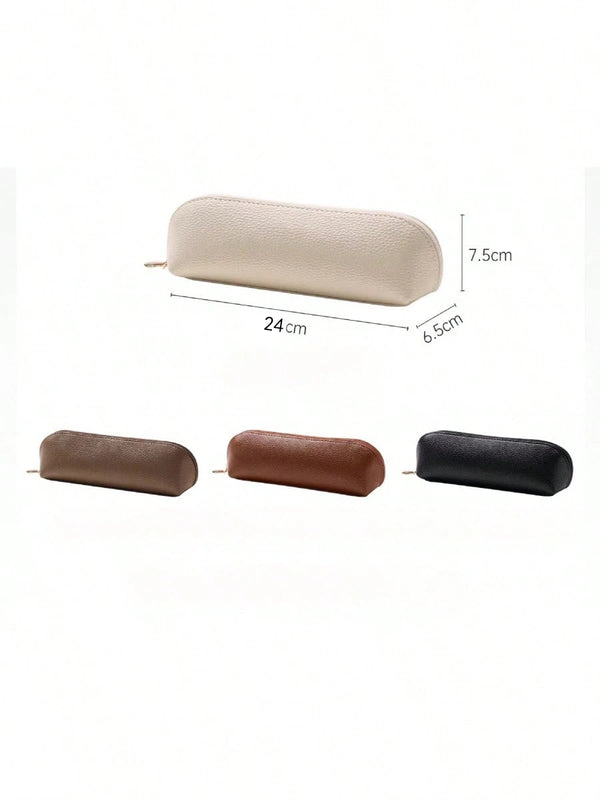 A set of three large capacity multifunctional makeup and pencil pouches in beige, brown, and black.