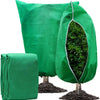 Green plant protection cover with zipper and drawstring for frost, snow, and wind protection