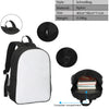 A black and white nylon school bag with a computer compartment visible.