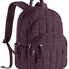 A deep purple quilted laptop backpack with a padded shoulder strap.