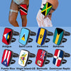 A collection of Caribbean countries flags displayed on black wristbands for a Carnival bag.