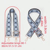 Blue and black patterned replacement bag strap with adjustable length and metal clasps