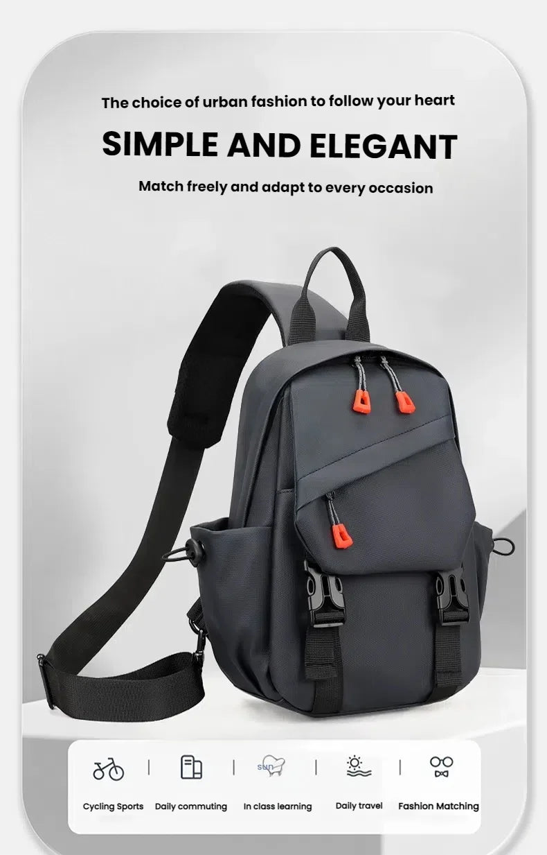 Sac de sport pour homme gris foncé avec sangle noire, sur fond blanc.