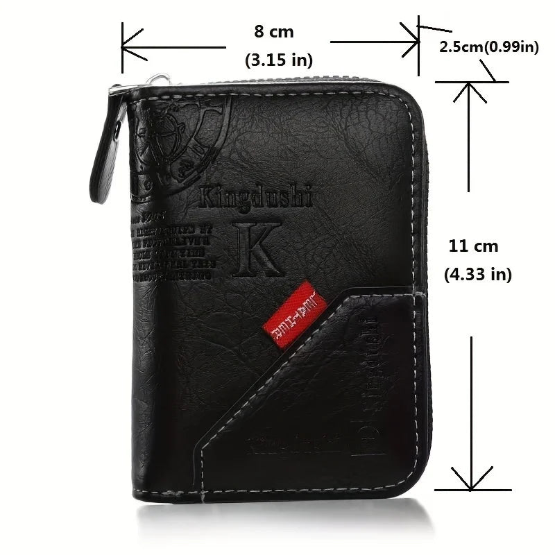 Black vintage PU leather slim wallet with a silver zipper and embossed initial K
